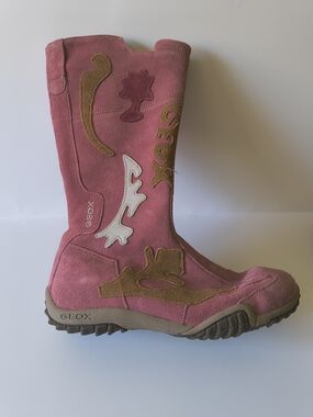 Geox Kids Pink Suede Appliqué Mid-Calf Boot